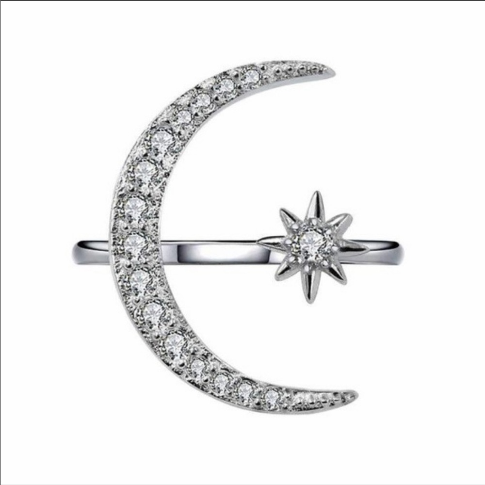 NEW💍SILVER DIAMOND MOON STAR ADJUSTABLE RING - Picture 3 of 4
